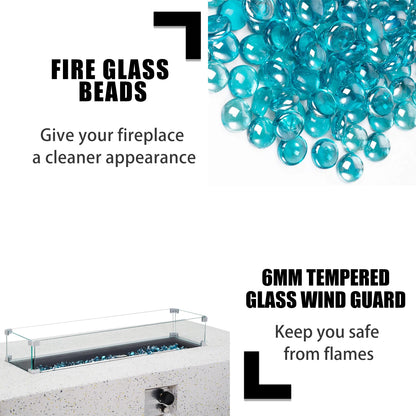 3-Piece Outdoor Propane Fire Table Set, 56-inch x 28-inch Gray (50,000 BTU'S, Wind Glass
