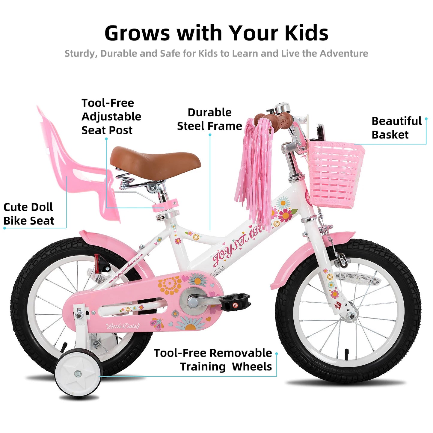 Kids Bike for Ages 2-7 Years kids, 12 14 16 Inch Girls Bikes with Doll Seat & Streamers, Boys Bike with Flag & Plate