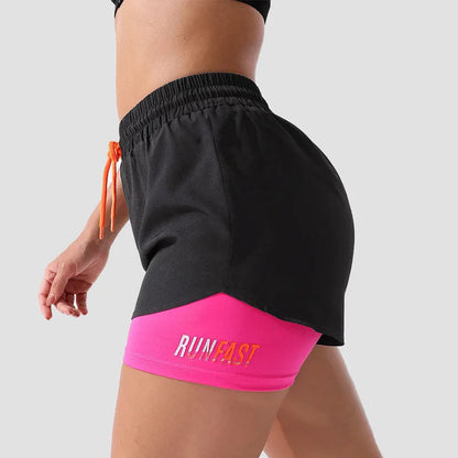 Mermaid Curve Breathable Letter Graphic 2 In 1 Sport Shorts Women Quick Dry Running Shorts Drawstring Waistband Fitness