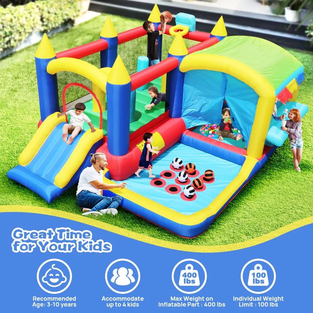 7 in 1 Inflatable Bounce House, with Ball Pit for Kids Indoor Outdoor Family Fun, Toddler Jump Bouncy Castle