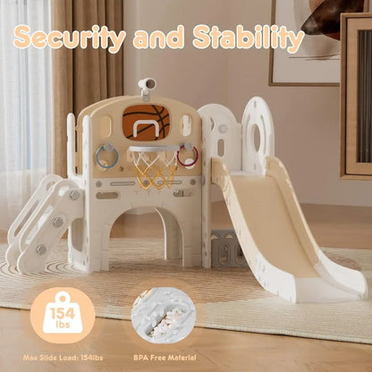8 in 1 Toddler Slide Set, with Basketball Hoop and Ball, Outdoor or Indoor Playground for Toddlers