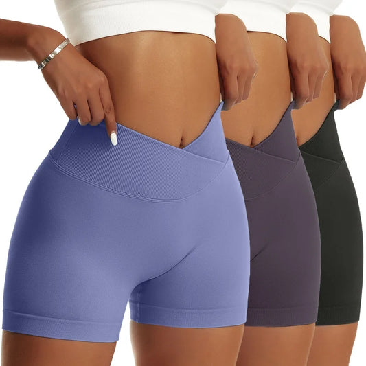 3 Pieces Women Solid Peach Hip Sports Pants Breathable Running Biker Yoga Shorts for Women