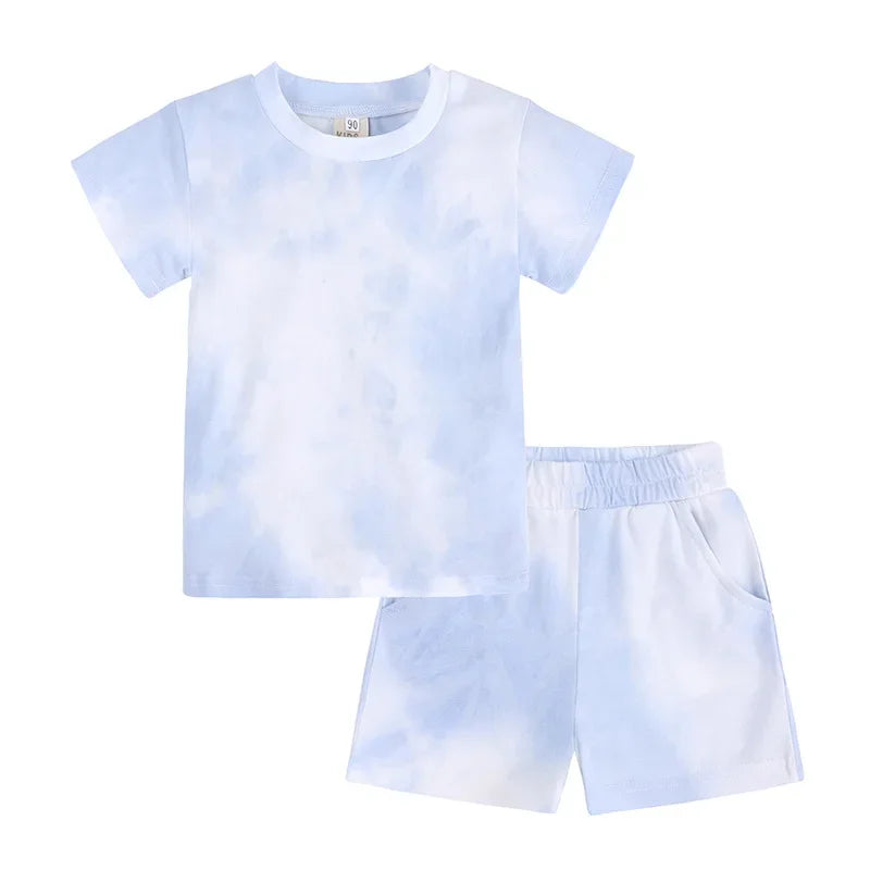 2 Pcs Boys Girls Clothes Summer Tie Dye Kids Baby Outfits