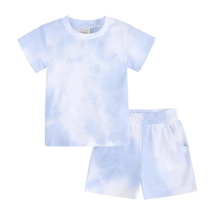 2 Pcs Boys Girls Clothes Summer Tie Dye Kids Baby Outfits