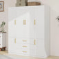 71" H Armoire Wardrobe, 3-Drawer & Shelved Bedroom Armoire with 4 Doors, Mirror & Hanging Rod.