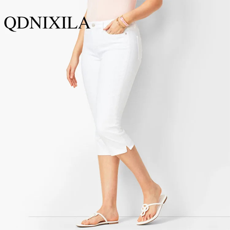Woman's Jeans Denim Pants Ladies Cropped Trousers Skinny  Knee Length