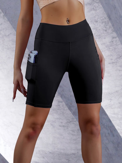 Side Pockets Solid Color Women Yoga Shorts Jogging, Running, Fitness Sportswear High-waist Shorts