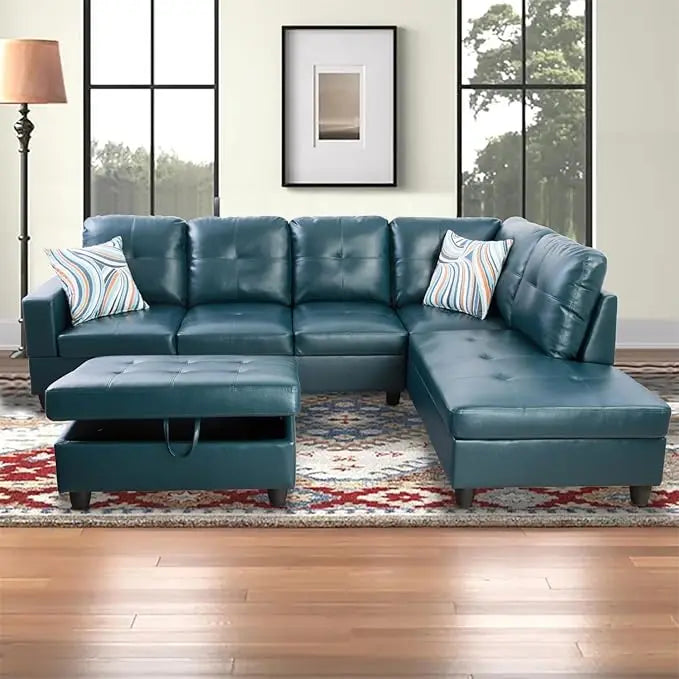 Sectional Couch for Living Room Furniture Set, and Chaise with Storage Ottoman and 3 Pillows