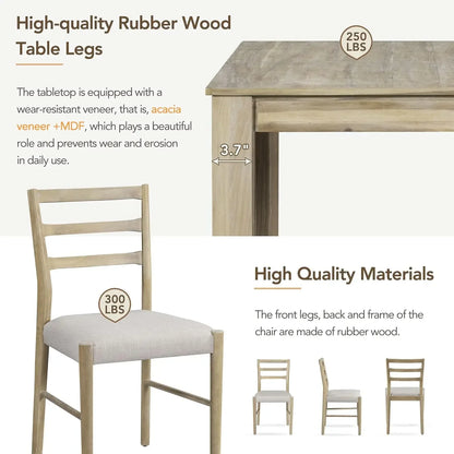 7-Piece Kitchen Dining Table Set for 6, Wood Kitchen Table and 6 Upholstered Chairs with Backrest