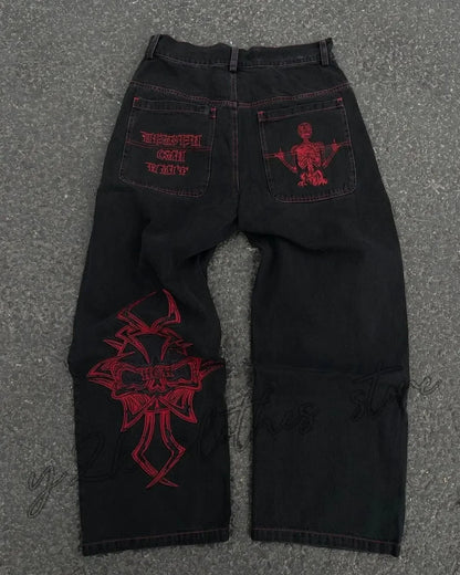 Multi Pocket  Jeans Women Casual Straight Wide-leg Pants Couple Jeans