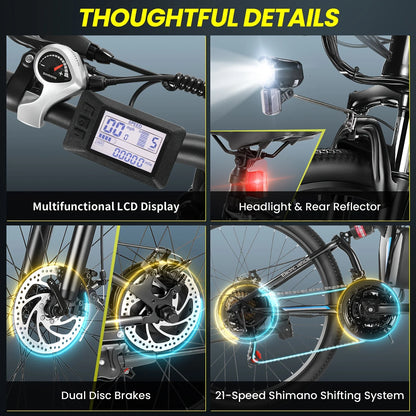 26" Folding Electric Bike for Adults, with 500W Motor,48V 20MPH Removable Battery