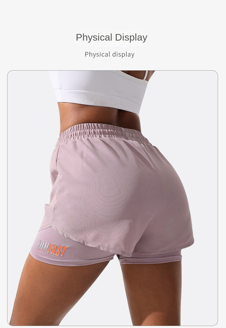 Mermaid Curve Breathable Letter Graphic 2 In 1 Sport Shorts Women Quick Dry Running Shorts Drawstring Waistband Fitness