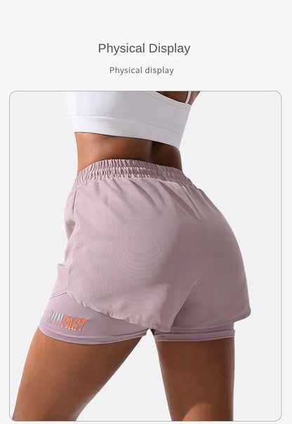 Mermaid Curve Breathable Letter Graphic 2 In 1 Sport Shorts Women Quick Dry Running Shorts Drawstring Waistband Fitness