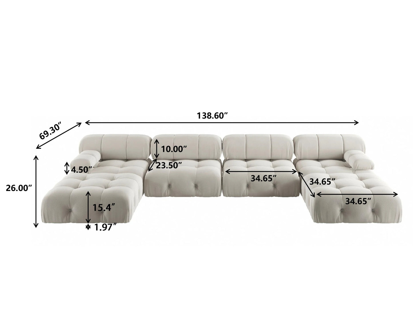 Modern Sectional Sofas Living Room U-Shaped, Minimalist Velvet Fabric Large Sofa Couches Luxury 6-Seat Couch with Ottomans