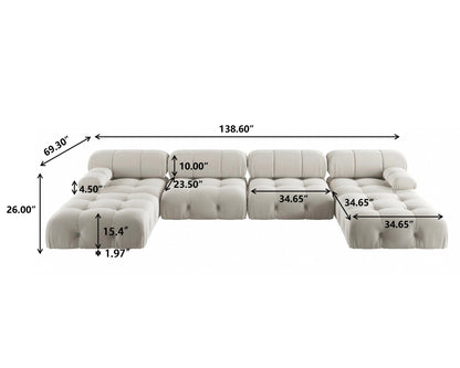 Modern Sectional Sofas Living Room U-Shaped, Minimalist Velvet Fabric Large Sofa Couches Luxury 6-Seat Couch with Ottomans