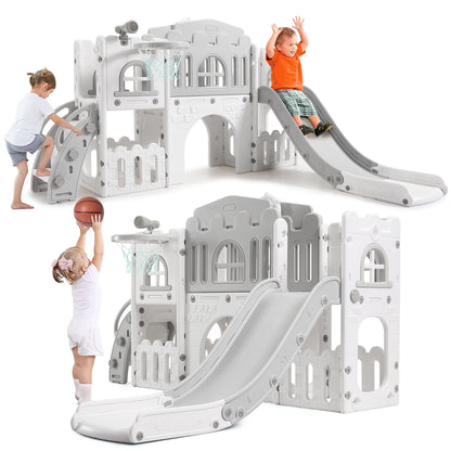 8 in 1 Indoor Kids Slide for Toddler 1-3,Indoor Playground with Slide,Basketball Hoop,Climber,TelescopeTunnel