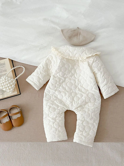 Winter New Baby Girl Warm Coat Cotton Infant Large Lapel Floral Padded Jacket Plus Velvet Thick Kids Cardigan