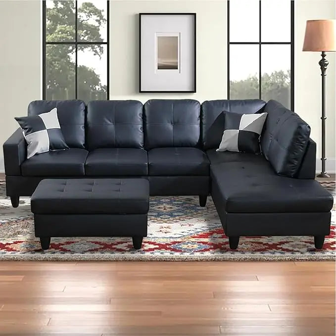Sectional Couch for Living Room Furniture Set, and Chaise with Storage Ottoman and 3 Pillows