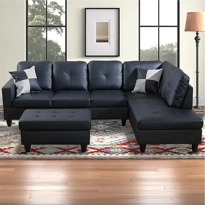 Sectional Couch for Living Room Furniture Set, and Chaise with Storage Ottoman and 3 Pillows