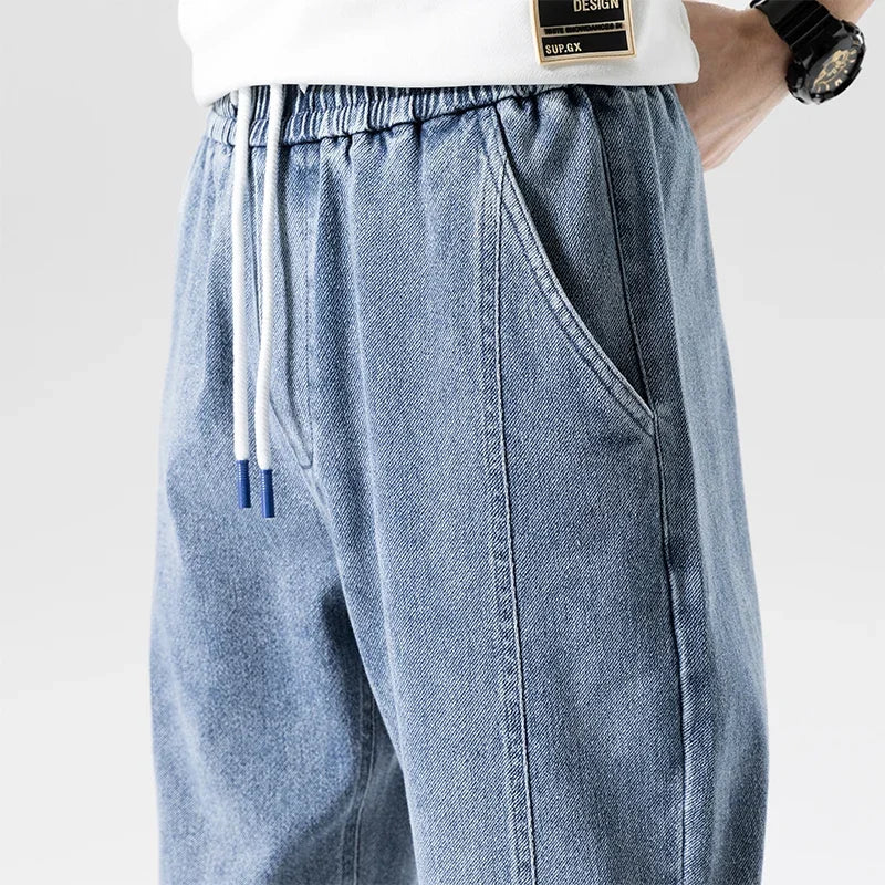 Spring Summer Black Blue Baggy Jeans Men Streetwear Denim Joggers Casual Jean Trousers