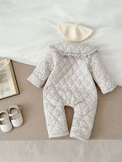 Winter New Baby Girl Warm Coat Cotton Infant Large Lapel Floral Padded Jacket Plus Velvet Thick Kids Cardigan