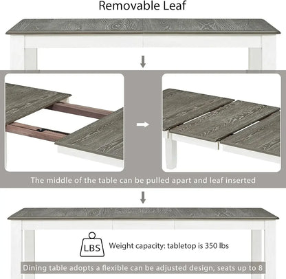 7-Piece Kitchen Dining Table Set for 6, Wood Kitchen Table and 6 Upholstered Chairs with Backrest