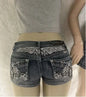 High end pocket embroidered straight leg slim fit denim shorts