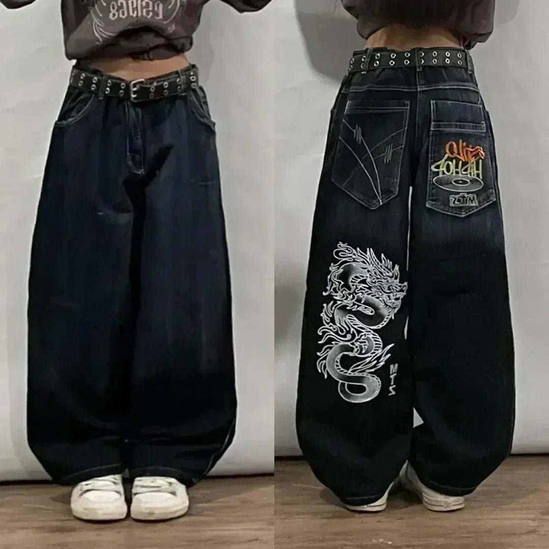 Multi Pocket  Jeans Women Casual Straight Wide-leg Pants Couple Jeans