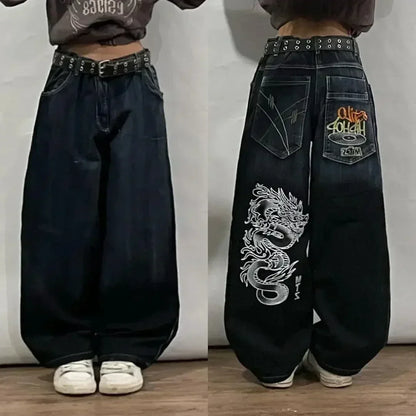 Multi Pocket  Jeans Women Casual Straight Wide-leg Pants Couple Jeans