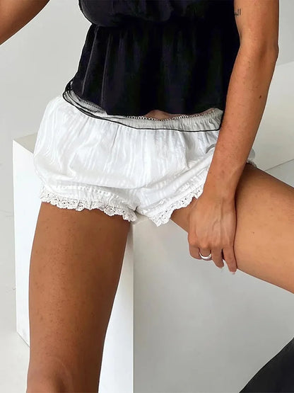 Women s Fashion Shorts Lace Trim  Casual Shorts with Floral Embroidery Detail