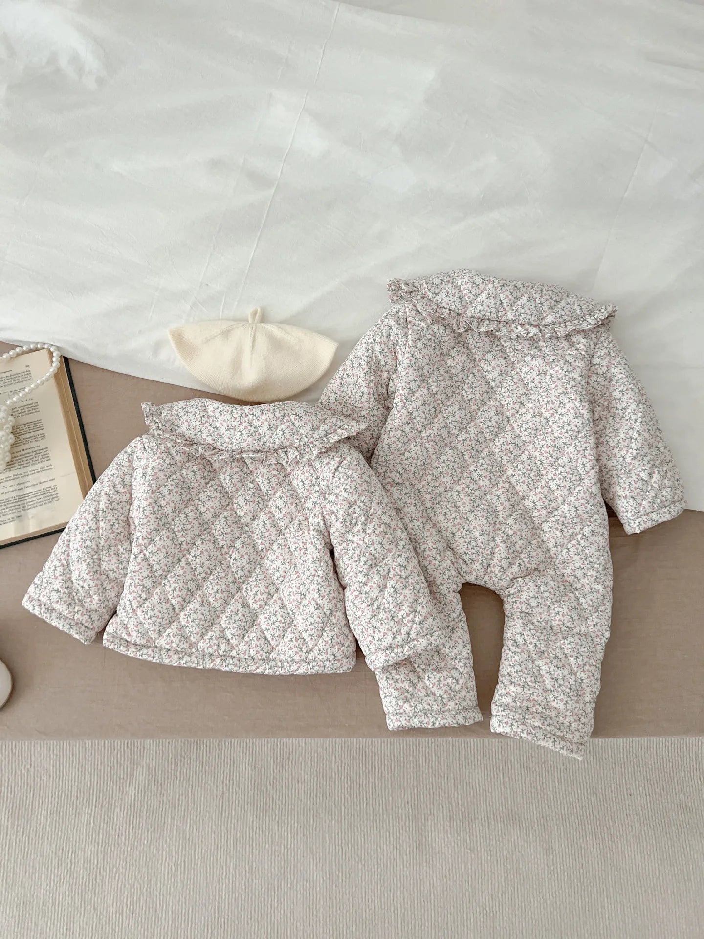 Winter New Baby Girl Warm Coat Cotton Infant Large Lapel Floral Padded Jacket Plus Velvet Thick Kids Cardigan