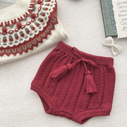Kids Knitted Shorts Newborn Girls Tassels Shorts Cotton Knitting Design