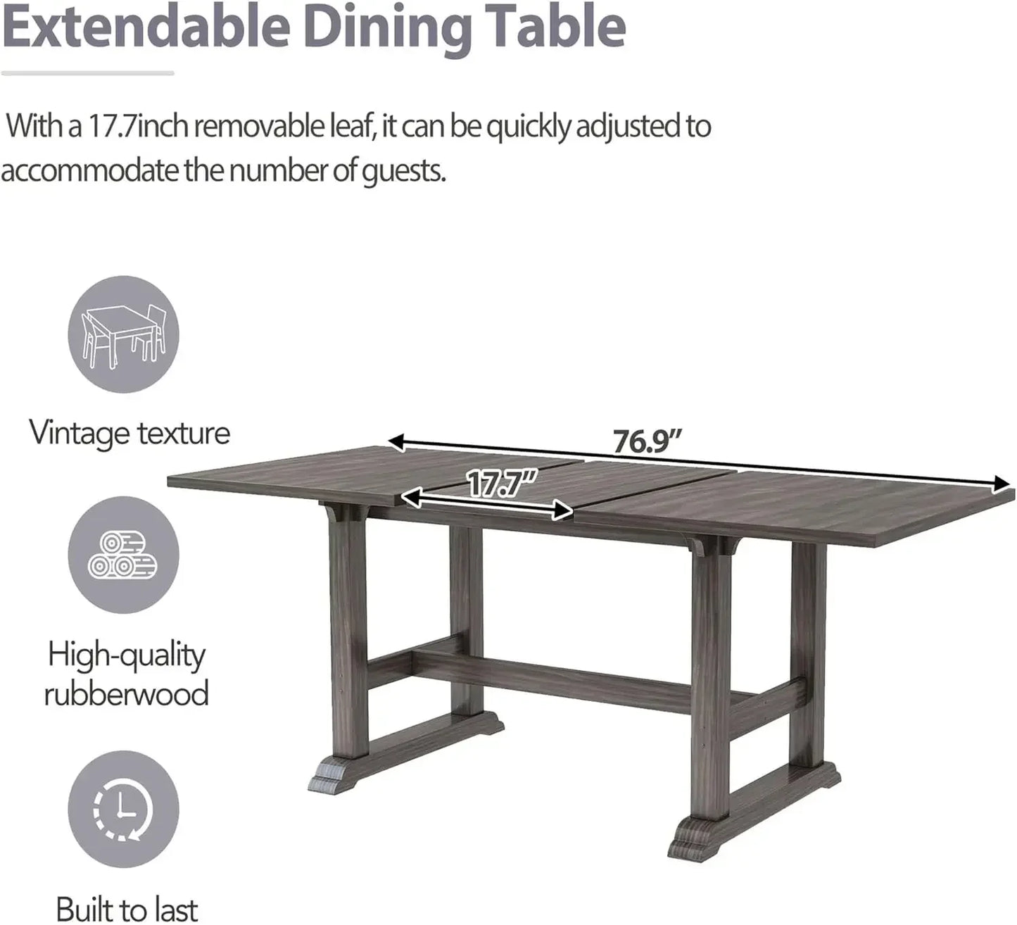 7-Piece Kitchen Dining Table Set for 6, Wood Kitchen Table and 6 Upholstered Chairs with Backrest