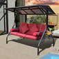 Outdoor Porch Swing with Polycarbonate Hardtop, 3 Seat Patio Swing with Convertible Backrest, 2 Side Cup Holder, Thickened Cush