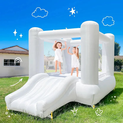 Mini White Jumping Castle For Kids Birthday Party Decoration Inflatable Bouncy Castle Outdoor With Slide Blower