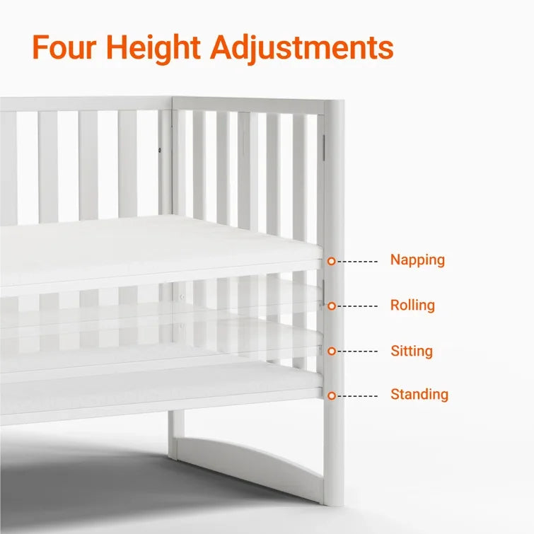 6-in-1 Convertible Mini Crib With Removable Wheels & Mattress, 4 Adjustable Heights, White