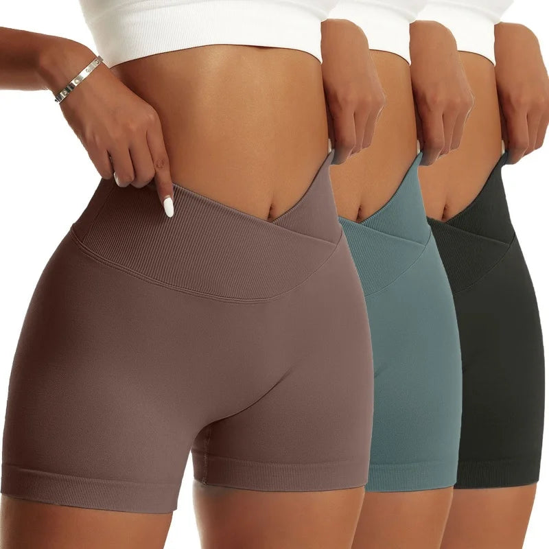 3 Pieces Women Solid Peach Hip Sports Pants Breathable Running Biker Yoga Shorts for Women