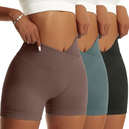 3 Pieces Women Solid Peach Hip Sports Pants Breathable Running Biker Yoga Shorts for Women