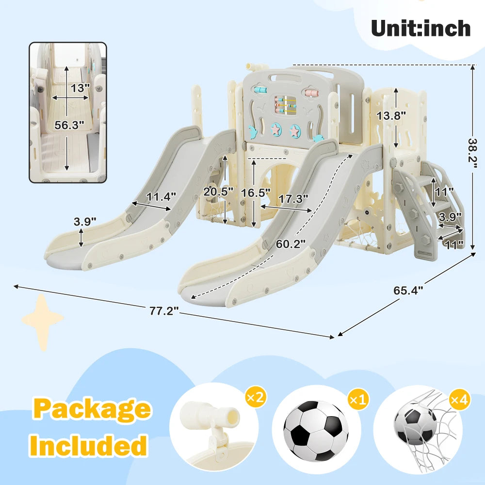 11 in 1 Toddler Slide,  for Ages 1-3 with Basketball Hoop, Playset Structure, Arch Tunnel Telescope