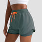 Mermaid Curve Breathable Letter Graphic 2 In 1 Sport Shorts Women Quick Dry Running Shorts Drawstring Waistband Fitness