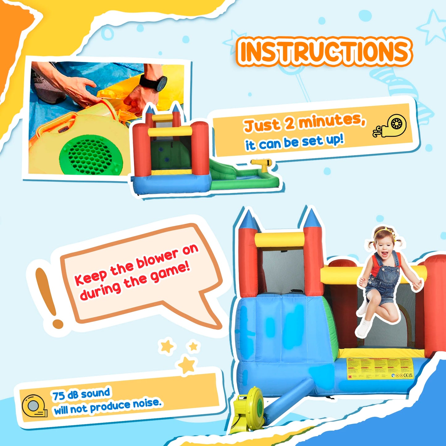 130" X 96.5" X 84.75" Inflated Castle for Climbing, Bouncing, & Sliding