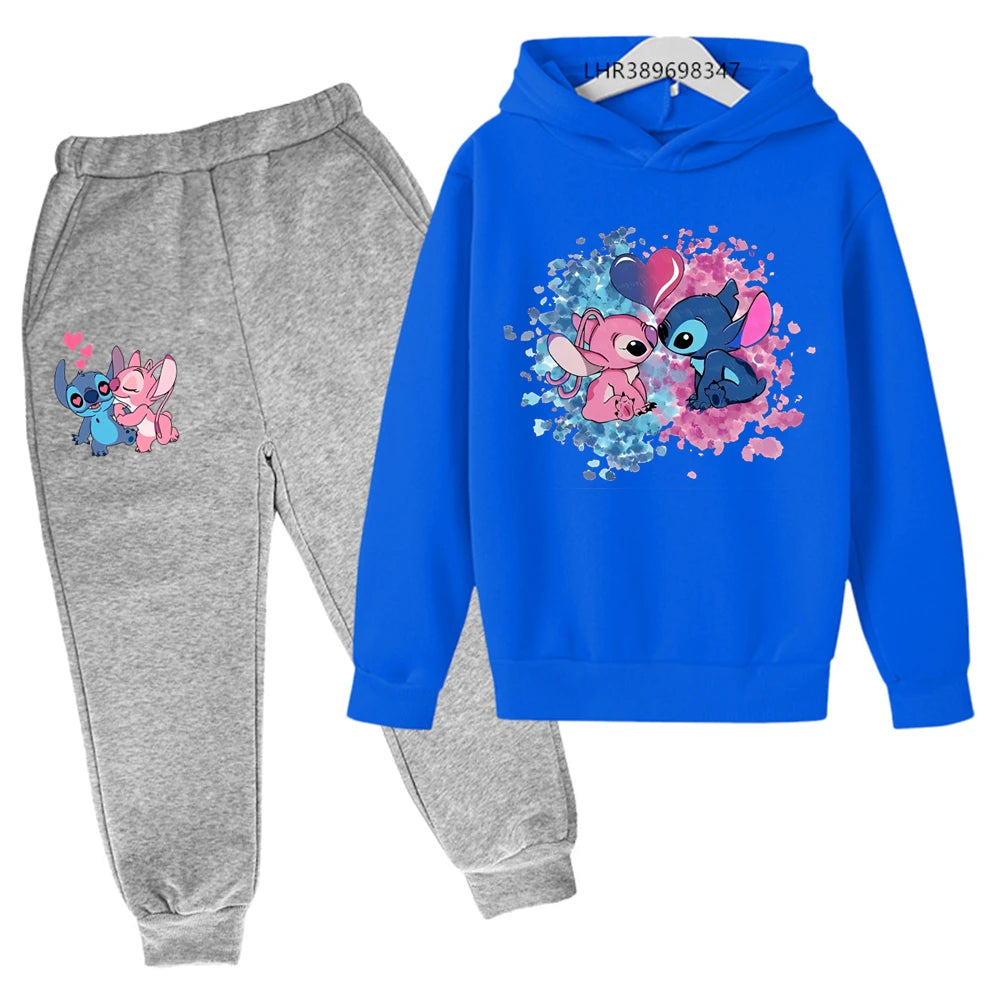 Pink Children Hoodie Stitch Cartoon Print Sweatshirt +Pants Boys Girls Toddler age 3-12 Girls