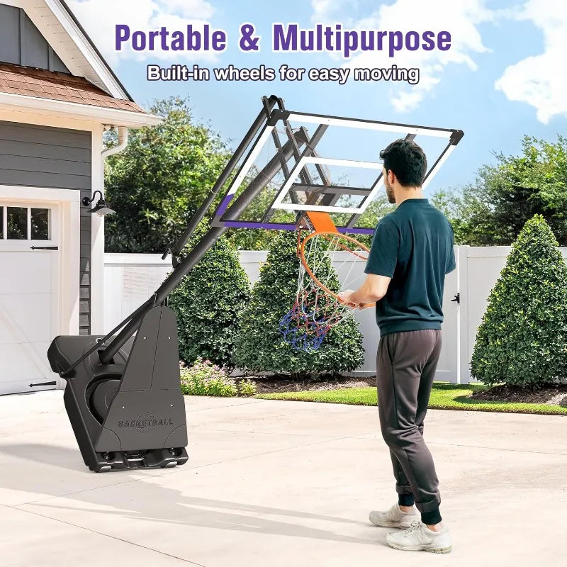 Basketball Hoop 10FT Adjustable Easily, Basketball Goal System for Kids Teens Youth Adults, Portable Hoops