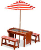 Kids Picnic Table with Umbrella, Outdoor Wooden Table & Bench Set w/Cushions & 2 Removable Boxes, 4-in-1 Children Sand & Water table