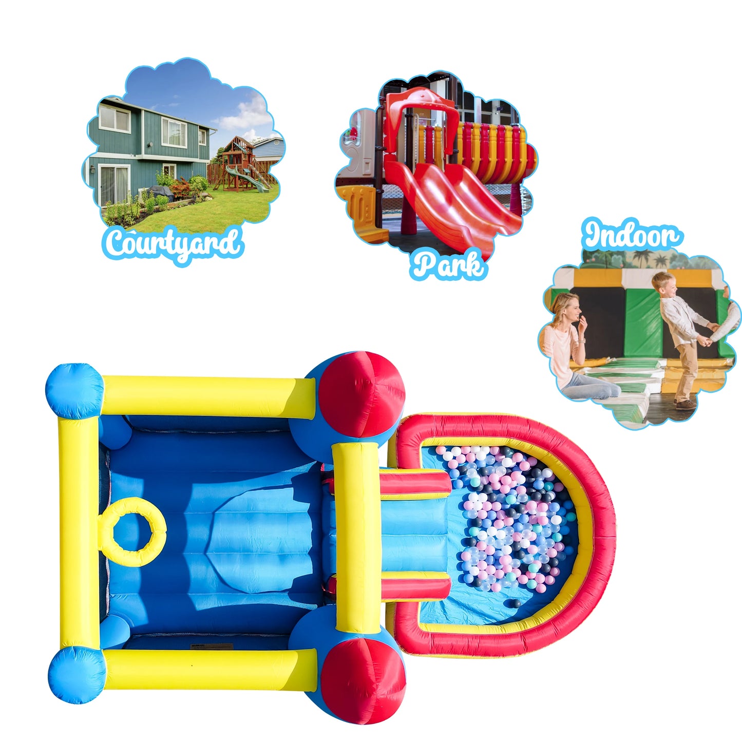 Inflatable Rocket Bounce House Castle Ball Pit for Kids Indoor Outdoor w/Blower