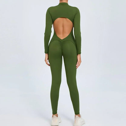Yoga Zipper Jumpsuits Beauty Long-Sleeved One-Piece Gym Tracksuits