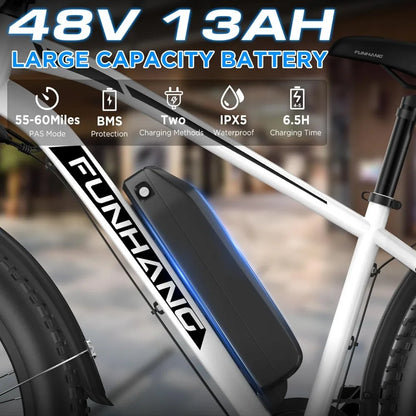 Electric Bike, 1000W Peak E bike, , 26" Fat Tire Electric Bicycle with 48V 13AH Battery, 7 Speed