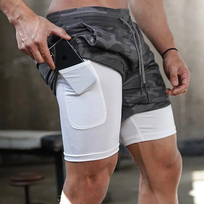 Men's Running Shorts Gym Sports Shorts 2 In 1 Quick Dry Workout Training Gym Fitness Jogging Shorts