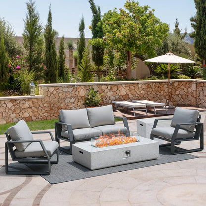 3-Piece Outdoor Propane Fire Table Set, 56-inch x 28-inch Gray (50,000 BTU'S, Wind Glass