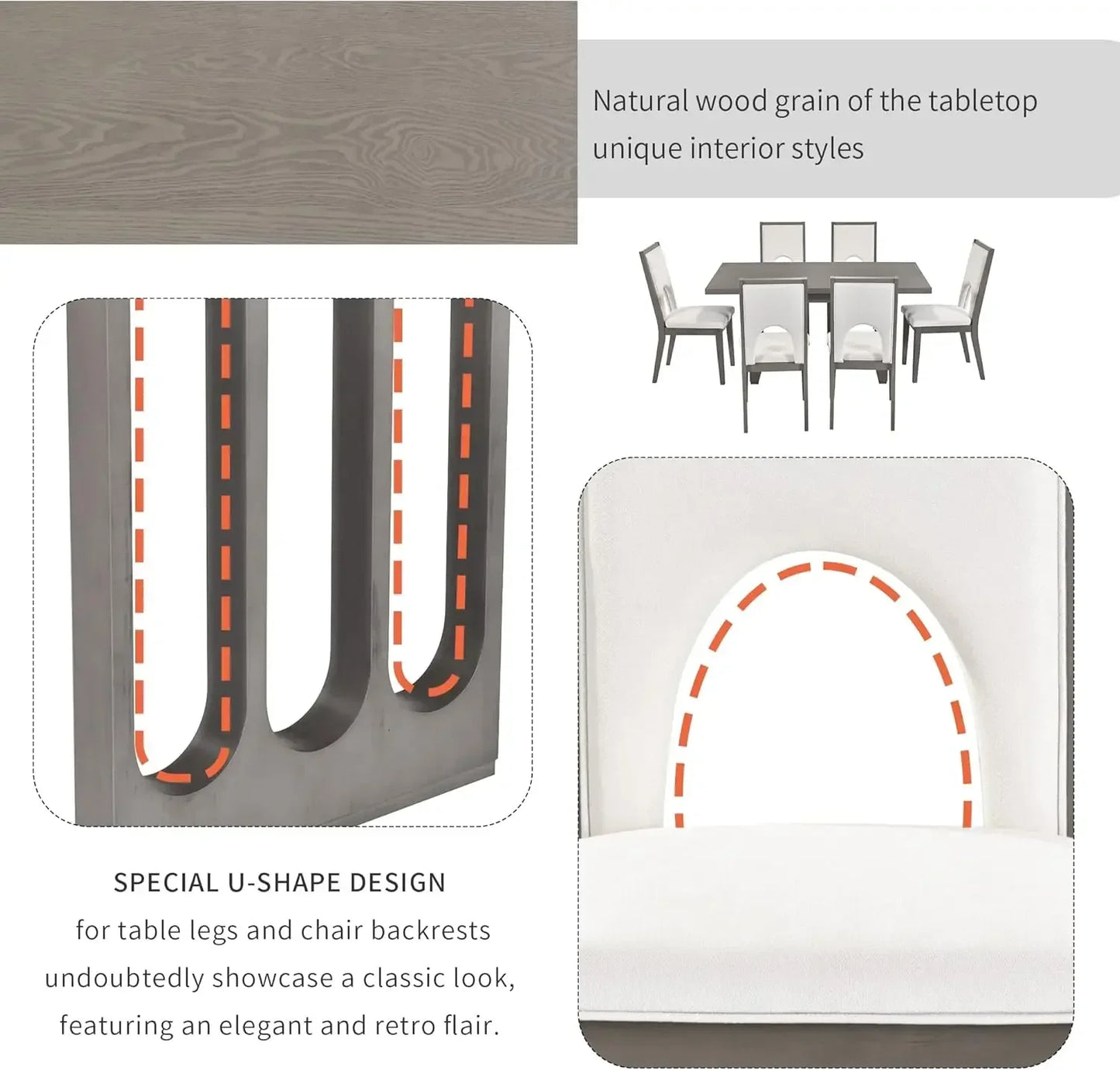 7-Piece Kitchen Dining Table Set for 6, Wood Kitchen Table and 6 Upholstered Chairs with Backrest